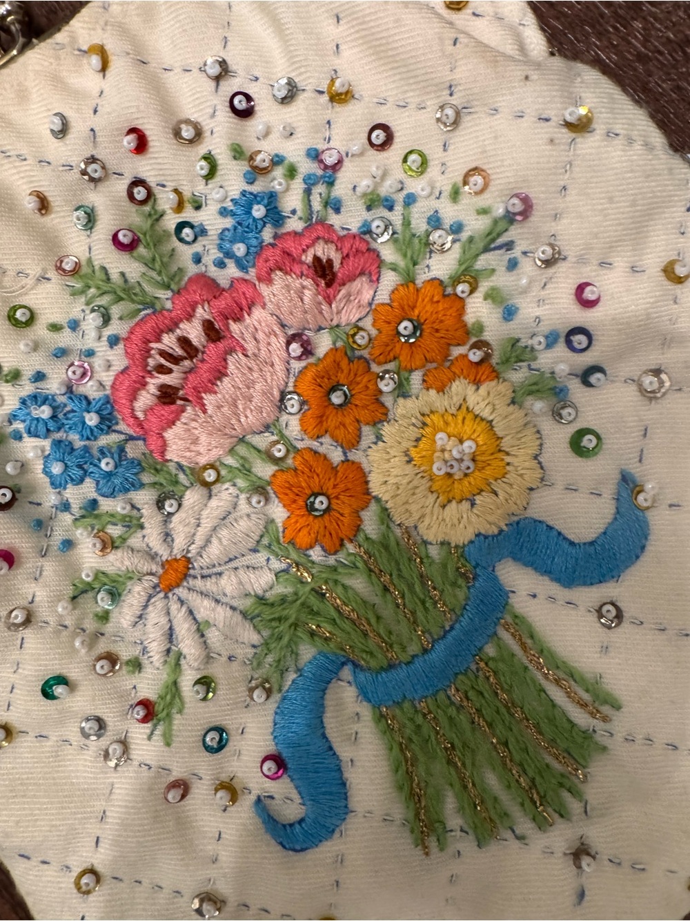 Vintage 1950s 60s Hand Embroidered Floral Sequin Beaded Evening Purse - Picture 2 of 11